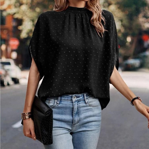 Boho black Swiss dot batwing sleeve blouse - Picture 5 of 5